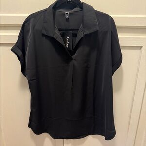NWT Black Dolman Sleeve Polo Collar Blouse